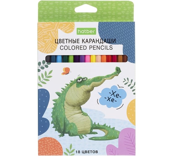 Изображение товара Карандаши цветные HATBER ECO 18 цветов ZOO заточенные 084392