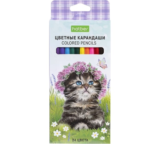 Изображение товара Карандаши цветные HATBER ECO 24 цвета Котики бывают разными, заточенные 084401