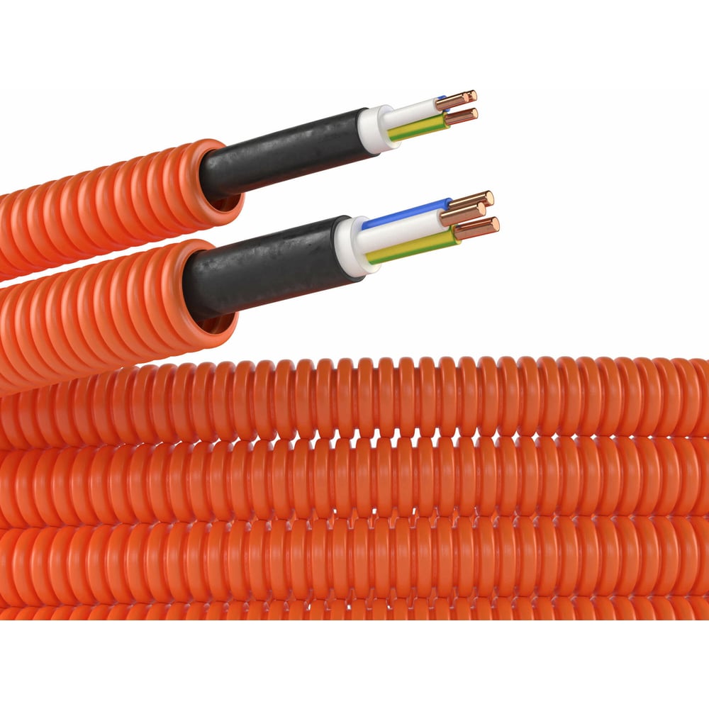 Гибкая гофрированная труба с кабелем dkc пнд, д16мм, цвет оранжевый, 3х2,5 7s91650 - фото 1