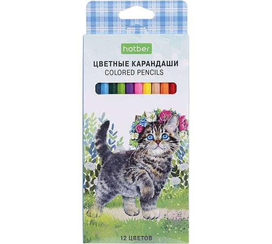Изображение товара Карандаши цветные HATBER ECO 12 цветов Котики бывают разными заточенные 084399