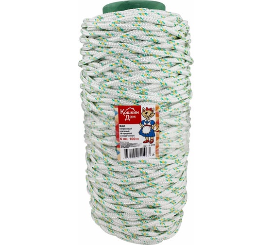 Изображение товара Плетеный капроновый фал КОШКИН ДОМ ПА 16-прядный с сердечником 6мм бухта 100 м 50-17-206
