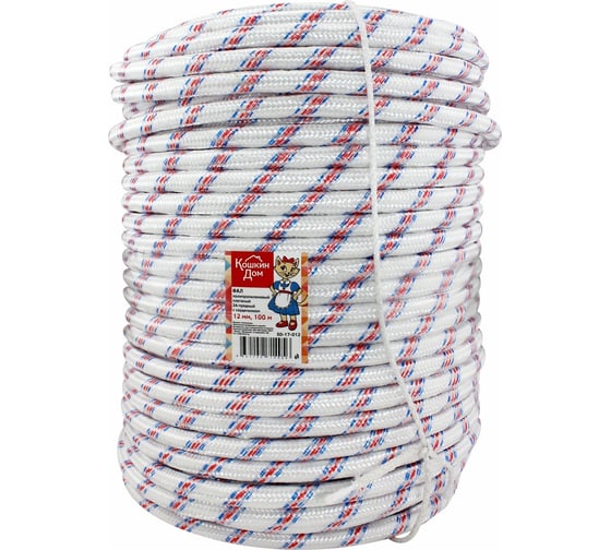 Изображение товара Плетеный полипропиленовый фал КОШКИН ДОМ ПП 24-прядный с сердечником 12мм бухта 100 м 50-17-012