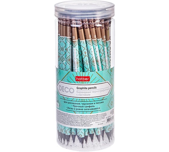 Изображение товара Карандаш чернографитный HATBER набор круглый корпус черный, дерево 72 шт 065295