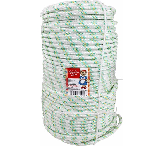 Изображение товара Плетеный капроновый фал КОШКИН ДОМ ПА 16-прядный с сердечником 8мм бухта 100 м 50-17-208