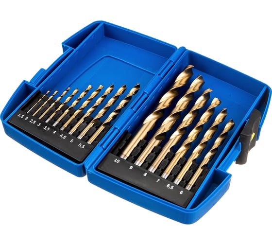 Изображение товара Набор сверл по металлу (15 шт; 1.5-10.0 мм; HSS-TIN) МастерАлмаз 10501607