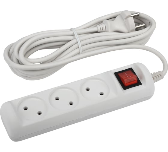 Изображение товара Удлинитель ЭРА U3s5m2x1 без заземления, с выключателем, 3 гнезда, 5 метров, ПВС 2х1мм2, 10А, 20/600 Б0044051