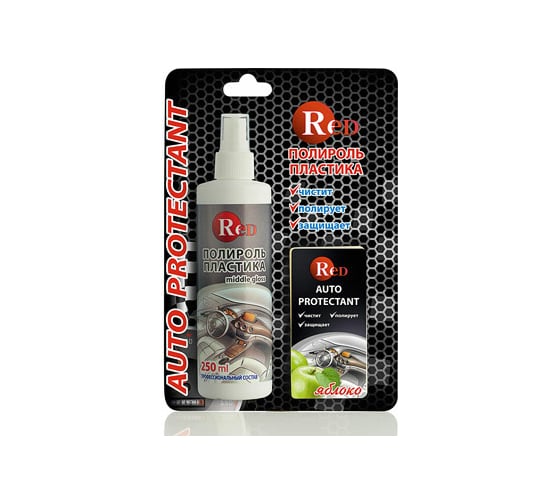 Изображение товара Полироль пластика RED Middle Gloss полуглянцевый, с губкой, яблоко, 250 мл R4254