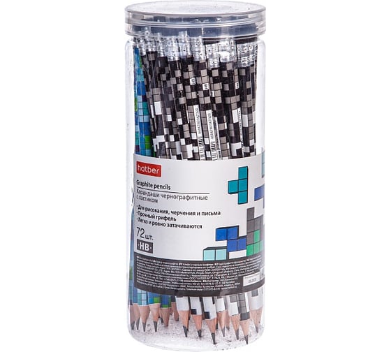 Изображение товара Карандаш чернографитный HATBER набор круглый корпус Cubes 72 шт HB 065299