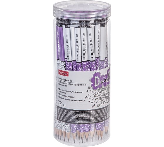 Изображение товара Карандаш чернографитный HATBER набор Doodles трехгранный корпус 72 шт 065982