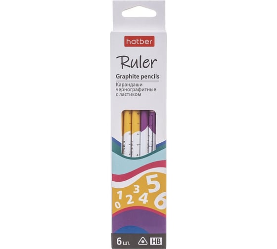 Изображение товара Карандаш чернографитный HATBER набор круглый корпус 6 шт Ruler 076492