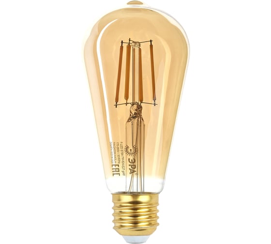 Изображение товара Филаментная лампа ЭРА FLED ST64-7W-824-E27 gold, золото, 7 Вт, теплая, E27, 20/960 Б0047664