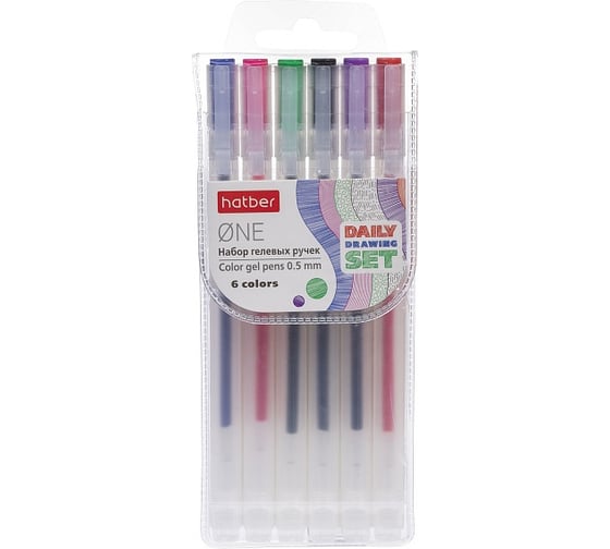 Изображение товара Набор гелевых ручек HATBER One 6 цветов, 0,5 мм, в пластиковом пенал 081958
