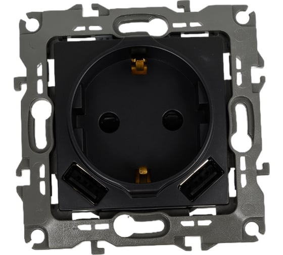Изображение товара Розетка ЭРА 12410905 2PE, 16A/250В, шторки, с 2xUSB, 5В/3А, 12, антрацит, 10/100/2000 Б0047844