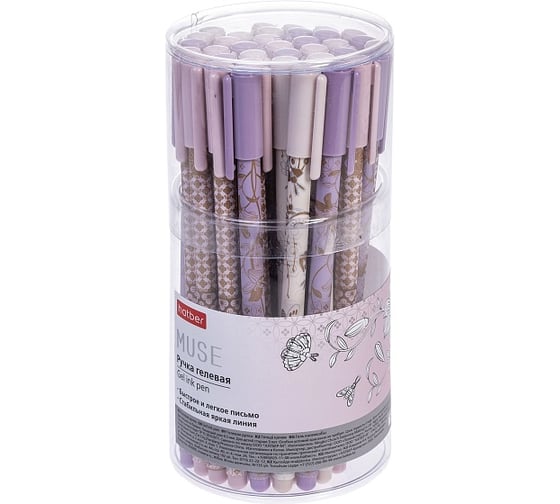 Изображение товара Ручка гелевая HATBER Muse черная, 0,5 мм, чернила fast dry, 36 шт., в пластиковой тубе 083258