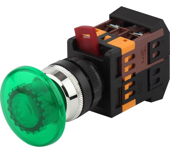 Изображение товара Кнопка ЭРА AELA22 Грибок, зеленый, d22мм, неон, 240В, 1з+1р, 10/400/3200 Б0045631