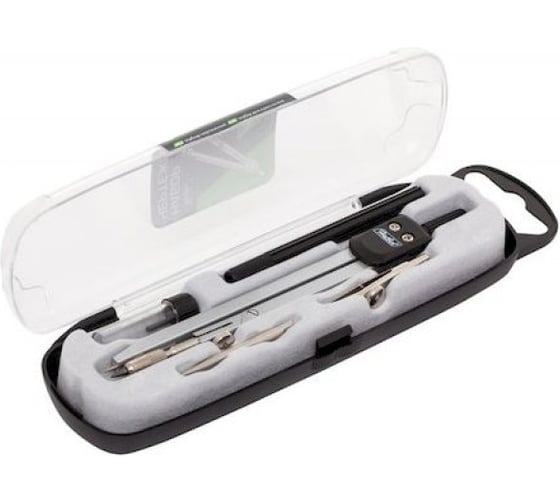 Изображение товара Готовальня HATBER 5 предметов в пластиковом пенале с европодвесом 053070