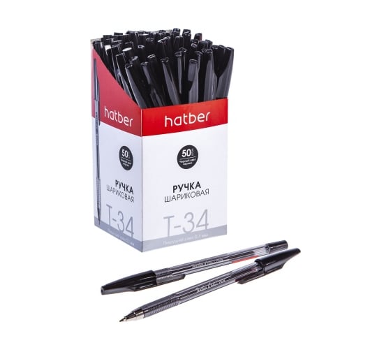 Изображение товара Ручка шариковая HATBER T-34 Черная 0,7мм с колпачком и клипом 038434
