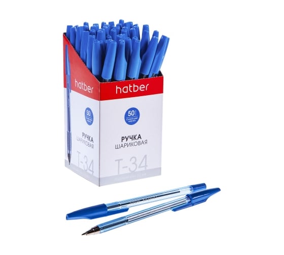Изображение товара Ручка шариковая HATBER T-34 Синяя 0,7мм с колпачком и клипом 038433