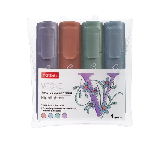 Изображение товара Набор текстовыделителей HATBER V-tone 2 METALLIC 4шт 083264