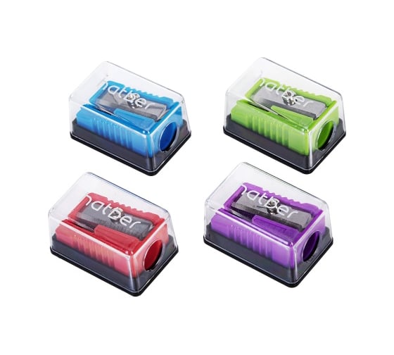 Изображение товара Точилка HATBER SCHOOL Пластиковая Цветная с контейнером-Ассорти 079569