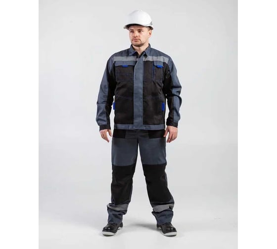Изображение товара Костюм мужской летний Альянс СТС Бригадир полукомбинезон, черный/серый/василек, р.60-62/170-176 4630157652508