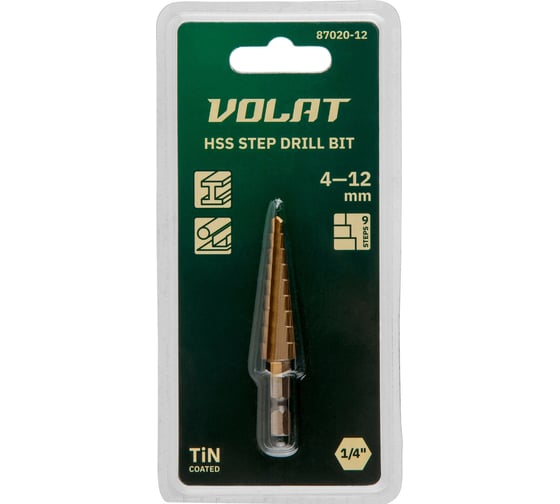 Изображение товара Сверло по металлу ступенчатое 4-12 мм HSS TIN ВОЛАТ 87020-12