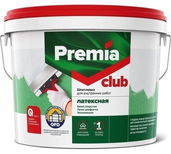 Изображение товара Латексная шпатлевка для внутренних работ PREMIA CLUB ведро 17 кг О03941