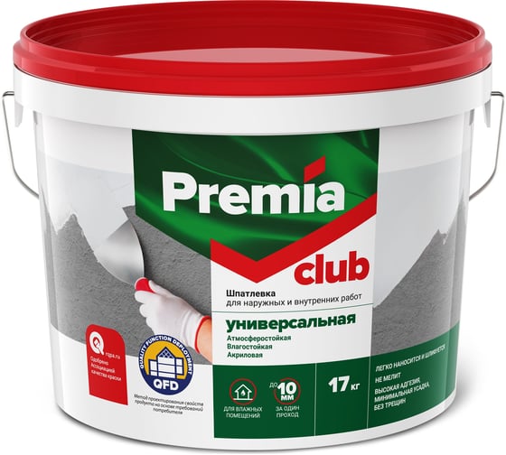 Изображение товара Универсальная шпатлевка для наружных и внутренних работ PREMIA CLUB ведро 17 кг О03937