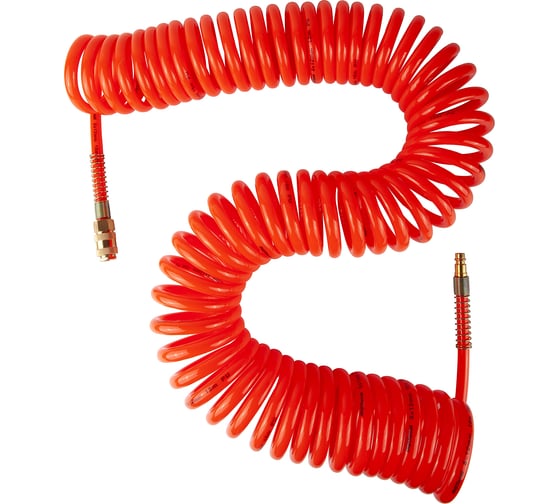 Изображение товара Шланг пневматический спиральный PU с быстросъемными фитингами (8х12 мм; 15 м) AV Steel AV-700015