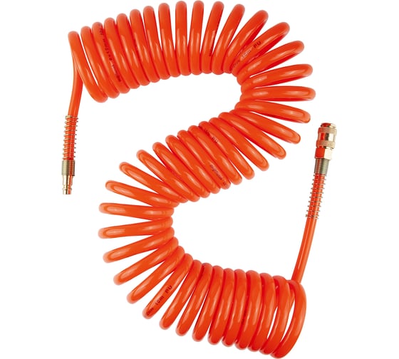 Изображение товара Шланг пневматический спиральный PU с быстросъемными фитингами (8х12 мм; 10 м) AV Steel AV-700010