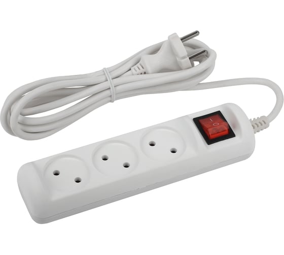 Изображение товара Удлинитель ЭРА U-3s-1,5m-2x1 без заземления, с выключателем, 3 гнезда, 1,5 метра, ПВС, 2х1мм2, 10А, 20/720 Б0044049