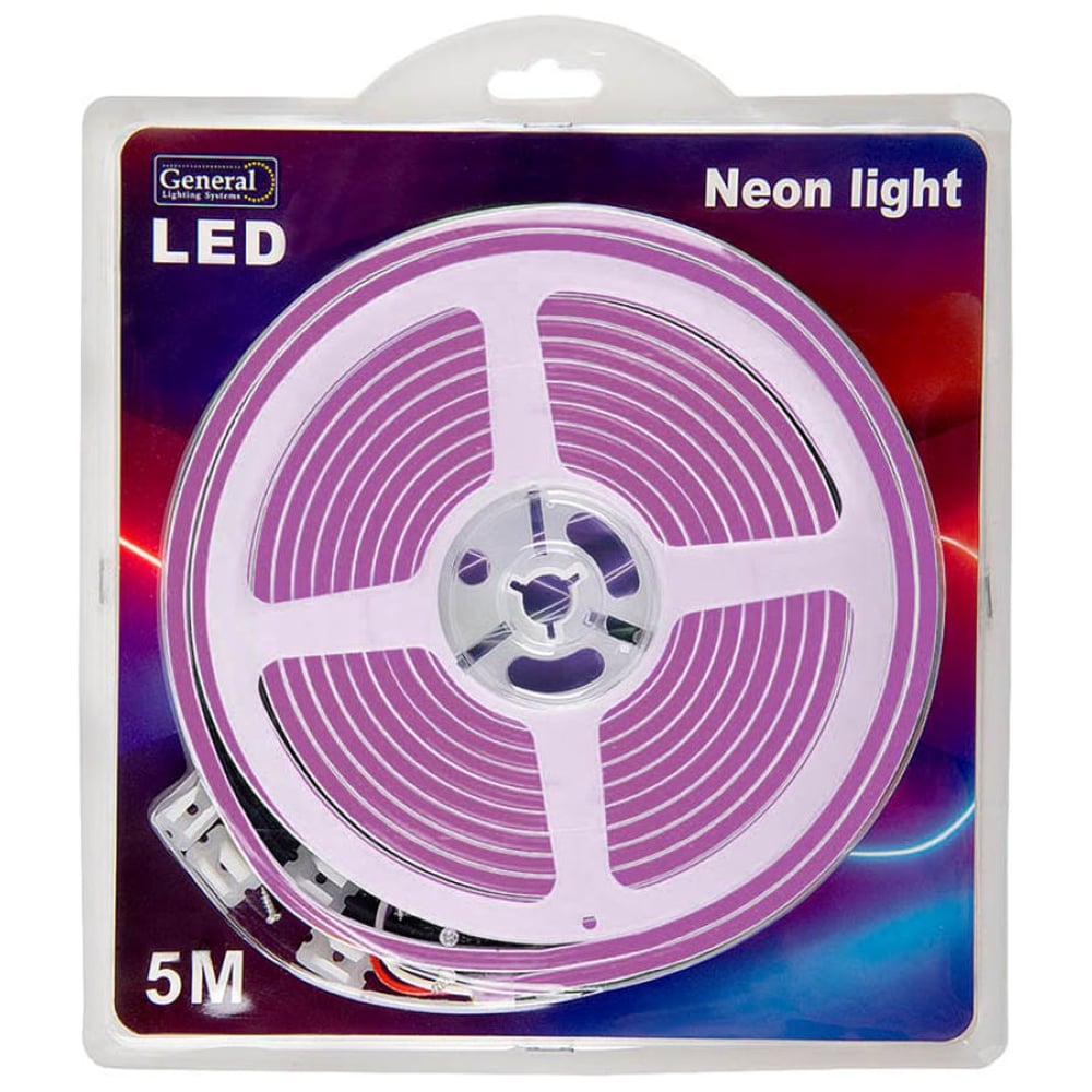 Светодиодная лента Неон General Lighting Systems GLS-2835-120-9.6-12-NL-IP67-P цвет свечения розовый 120диод/м 9,6Вт/м 12В IP67 катушка 5м 512911