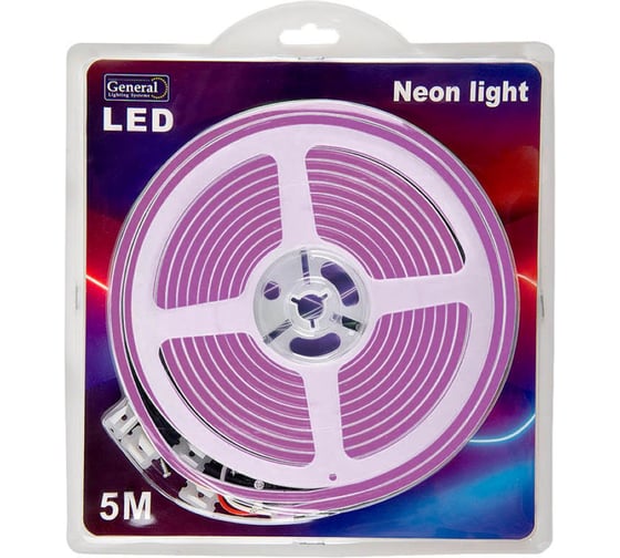 Изображение товара Светодиодная лента Неон General Lighting Systems GLS-2835-120-9.6-12-NL-IP67-P цвет свечения розовый 120диод/м 9,6Вт/м 12В IP67 катушка 5м 512911