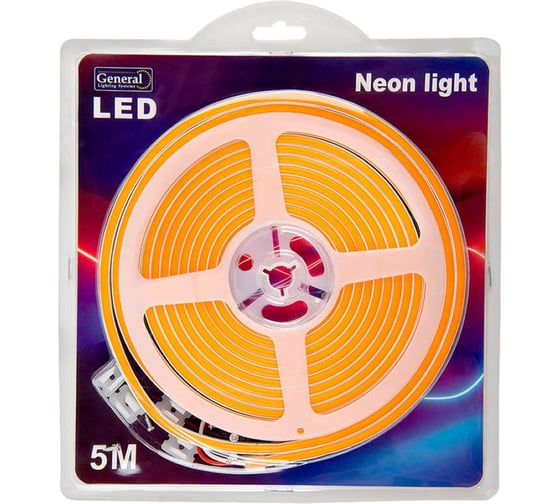 Изображение товара Светодиодная лента Неон General Lighting Systems GLS-2835-120-9.6-12-NL-IP67-O цвет свечения оранжевый 120диод/м 9,6Вт/м 12В IP67 катушка 5м 510511