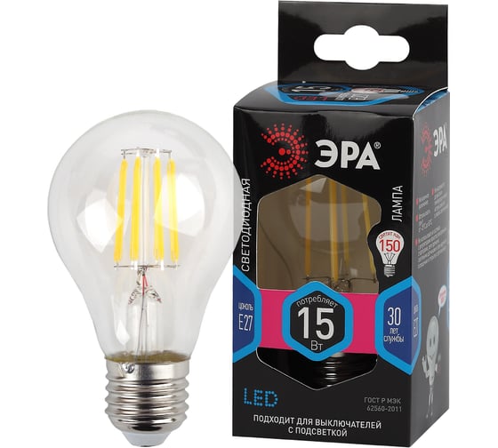 Изображение товара Лампа ЭРА FLED A6015W840E27, филамент, груша, 15Вт, тепл, Е27 10/100/1500 Б0046983