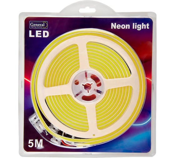 Изображение товара Светодиодная лента Неон General Lighting Systems GLS-2835-120-9.6-12-NL-IP67-Y цвет свечения желтый 120диод/м 9,6Вт/м 12В IP67 катушка 5м 512811