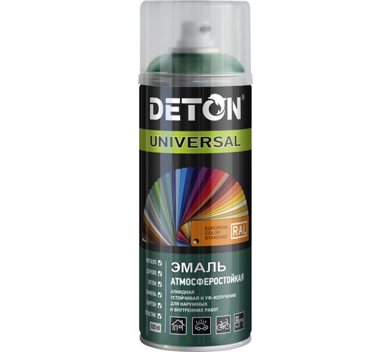Изображение товара Аэрозольная эмаль Deton универсальная Темно-зеленая RAL 6005 UNIVERSAL 520 мл 126918 DTN-A46794