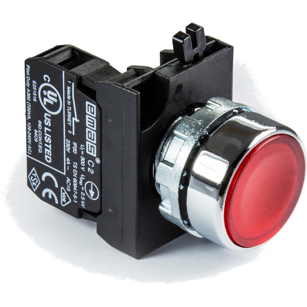 Изображение товара Нажимная круглая кнопка Emas красная, 220В, 4А, CM200DK