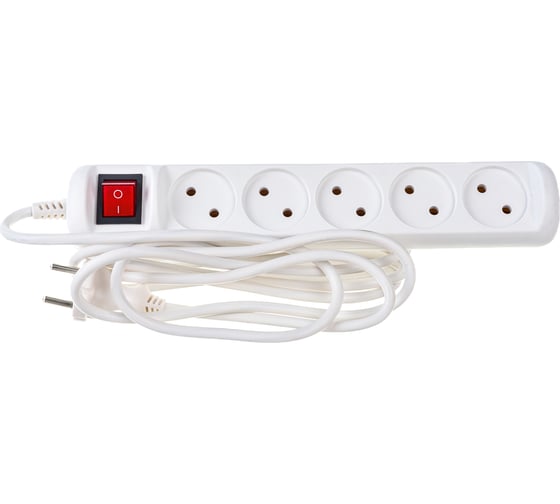 Изображение товара Удлинитель без заземления с выключателем ЭРА U-5s-3m-2x1 электрический, 5 розеток, 3м, ПВС 2x1мм2, 10А Б0044056