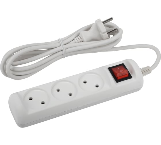 Изображение товара Удлинитель электрический ЭРА U-3s-3m-2x1 без заземления c выключателем 3 розетки 3м ПВС 2x1мм2 10А Б0044050