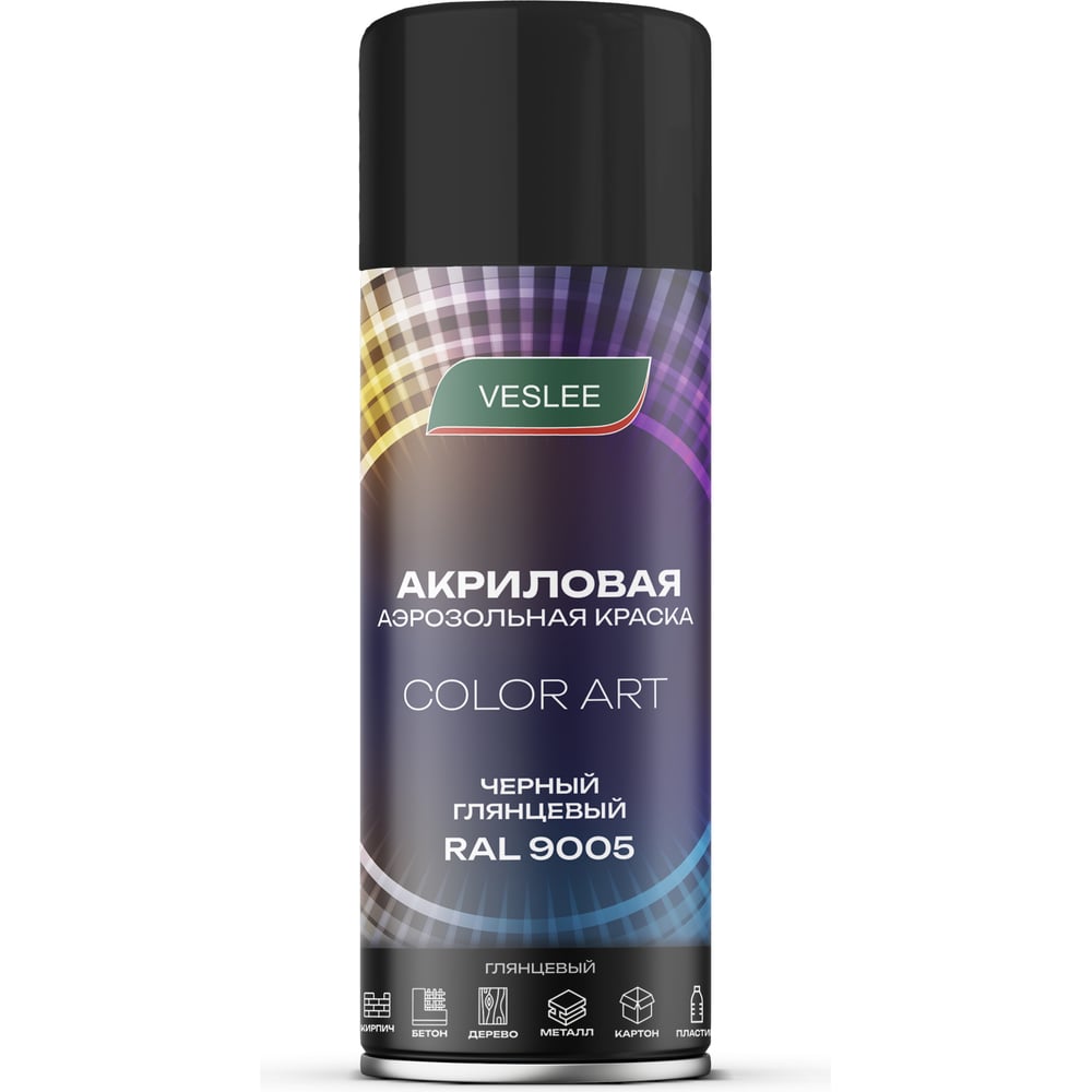 Изображение товара Автоэмаль Veslee COLOR ART Чёрный глянцевый RAL 9005 аэрозоль 0.52л