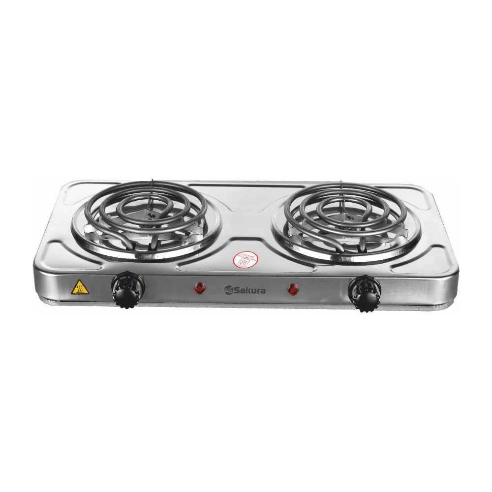 Изображение товара Электроплитка Sakura ПЭ-03Н 2000Вт 2 конфорки нержавеющая сталь