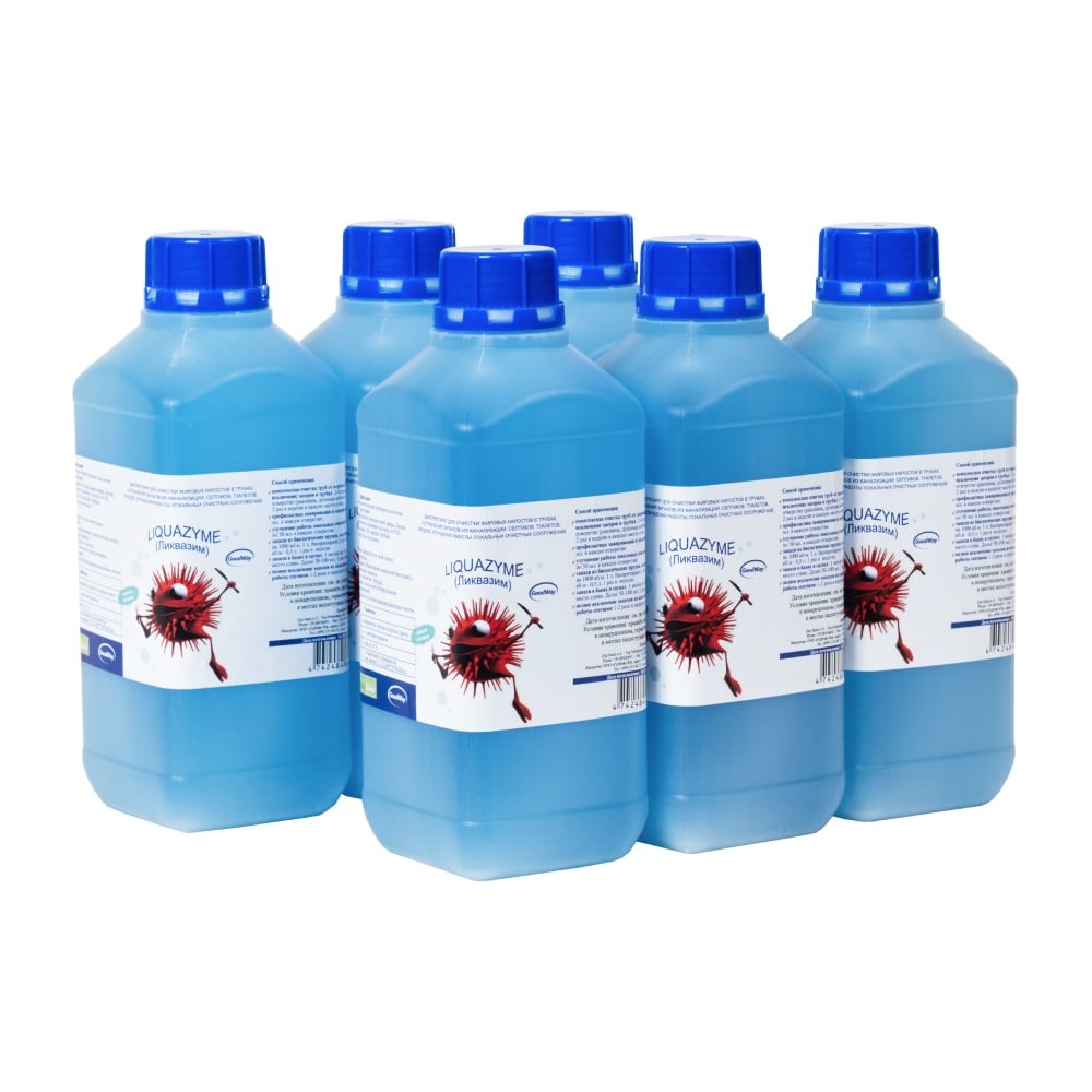 Изображение товара Биопрепарат для прочистки труб Ликвазим 6 шт 1 литр набор для устранения запахов и засоров