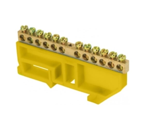 Изображение товара Шина "0" N на DIN-рейку EKF 12 отверстий латунь желтый изолятор розничный стикер 20 шт PROxima sn0-63-12-dz-r