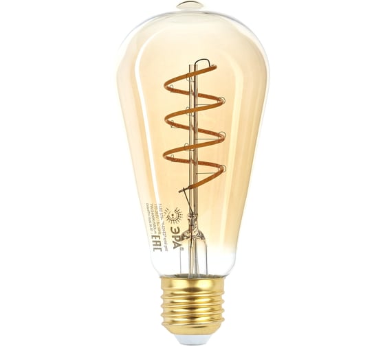Изображение товара Филаментная лампа ЭРА FLED ST64-7W-824-E27 spiral gold, спираль, золото, 7Вт, теплая, E27, 20/960 Б0047665