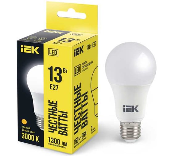 Изображение товара Лампа IEK LED, A60, 13вт, 230В, 3000К, E27 LLE-A60-13-230-30-E27