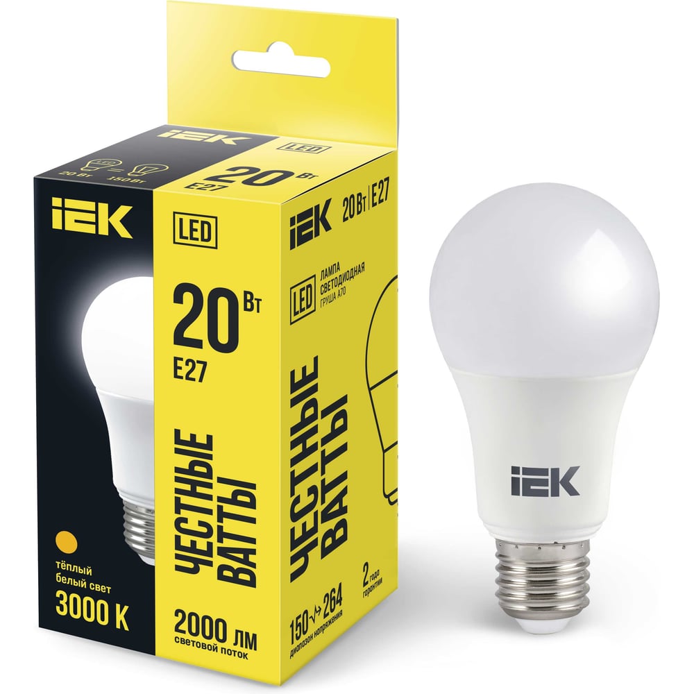 Лампа LED A60 груша IEK 20вт 230В 3000К E27 LLE-A60-20-230-30-E27