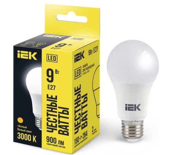 Изображение товара Лампа LED A60 груша 9вт 230В 3000К E27 IEK LLE-A60-9-230-30-E27