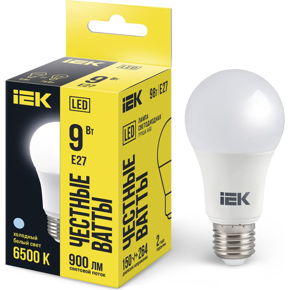 Изображение товара LED лампа IEK A60 9 Вт 230 В E27 холодный белый 6500К