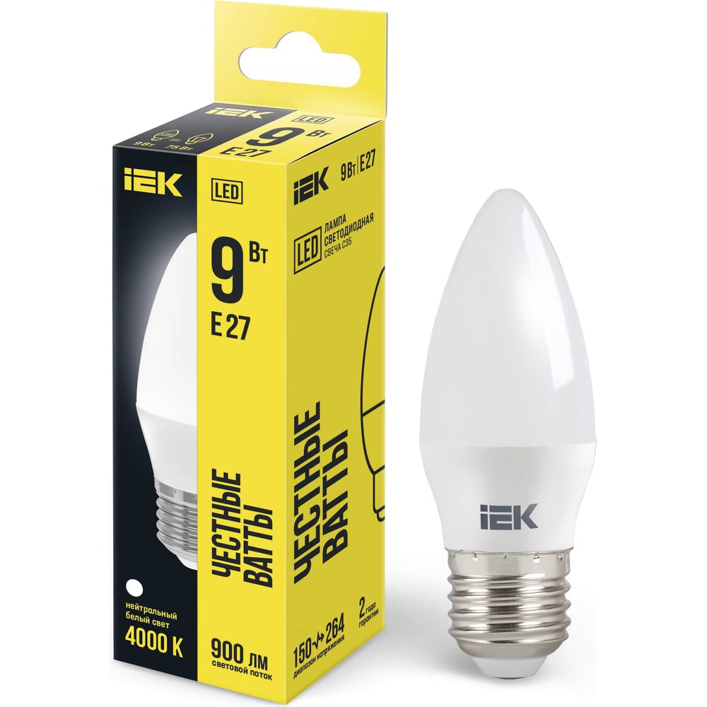 Изображение товара Лампа IEK LED, C35, свеча, 9вт, 230В, 4000К, E27 LLE-C35-9-230-40-E27 Изображение товара Лампа IEK LED, C35, свеча, 9вт, 230В, 4000К, E27 LLE-C35-9-230-40-E27